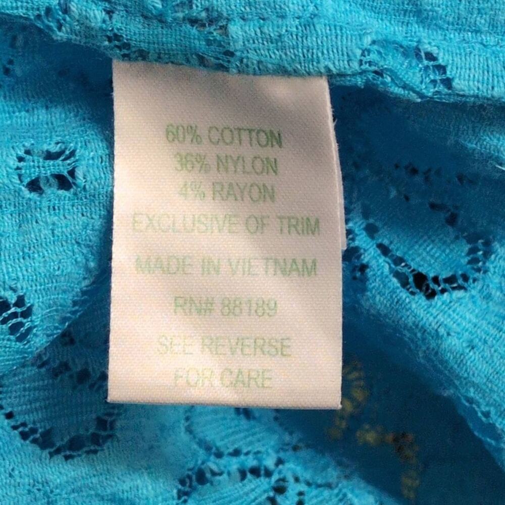 Lilly Pulitzer Poppy Lace Top Turquoise Floral Eyelet Short Sleeve Resort M - Picture 6 of 8